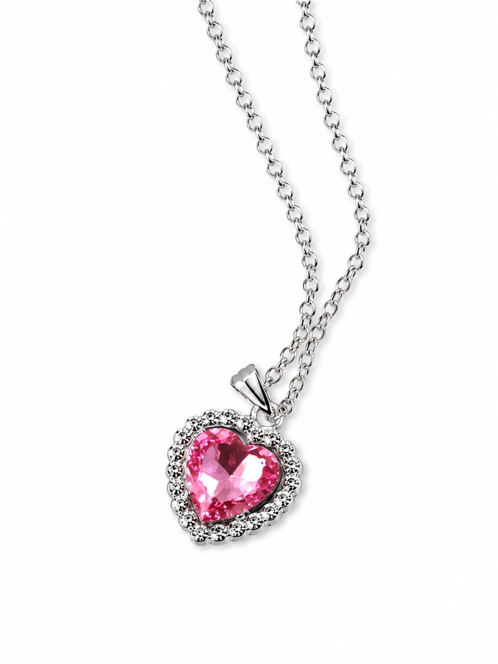 Heart Pendant Necklace with Pink Crystal Center